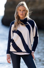 Navy and White Batwing and Cowl Neck Jumper