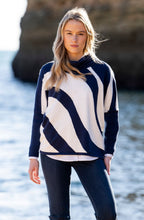 Navy and White Batwing and Cowl Neck Jumper