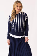 Navy and White Batwing Tapered Jumper