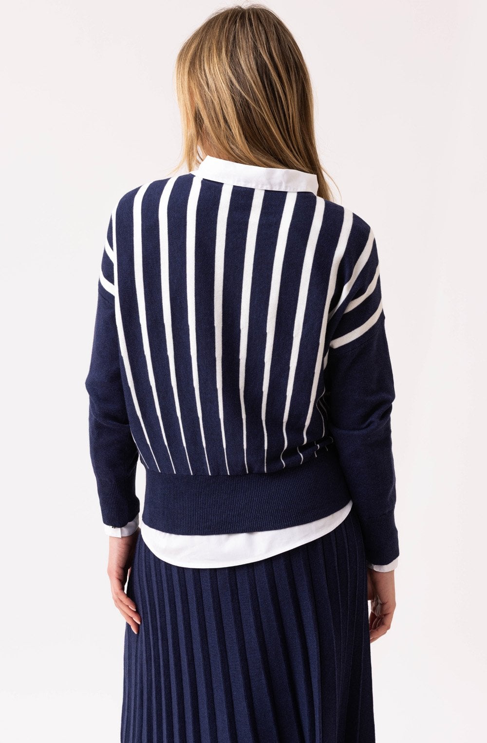 Navy and White Batwing Tapered Jumper