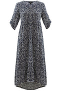 Navy And White Bold Print Tiered Dress