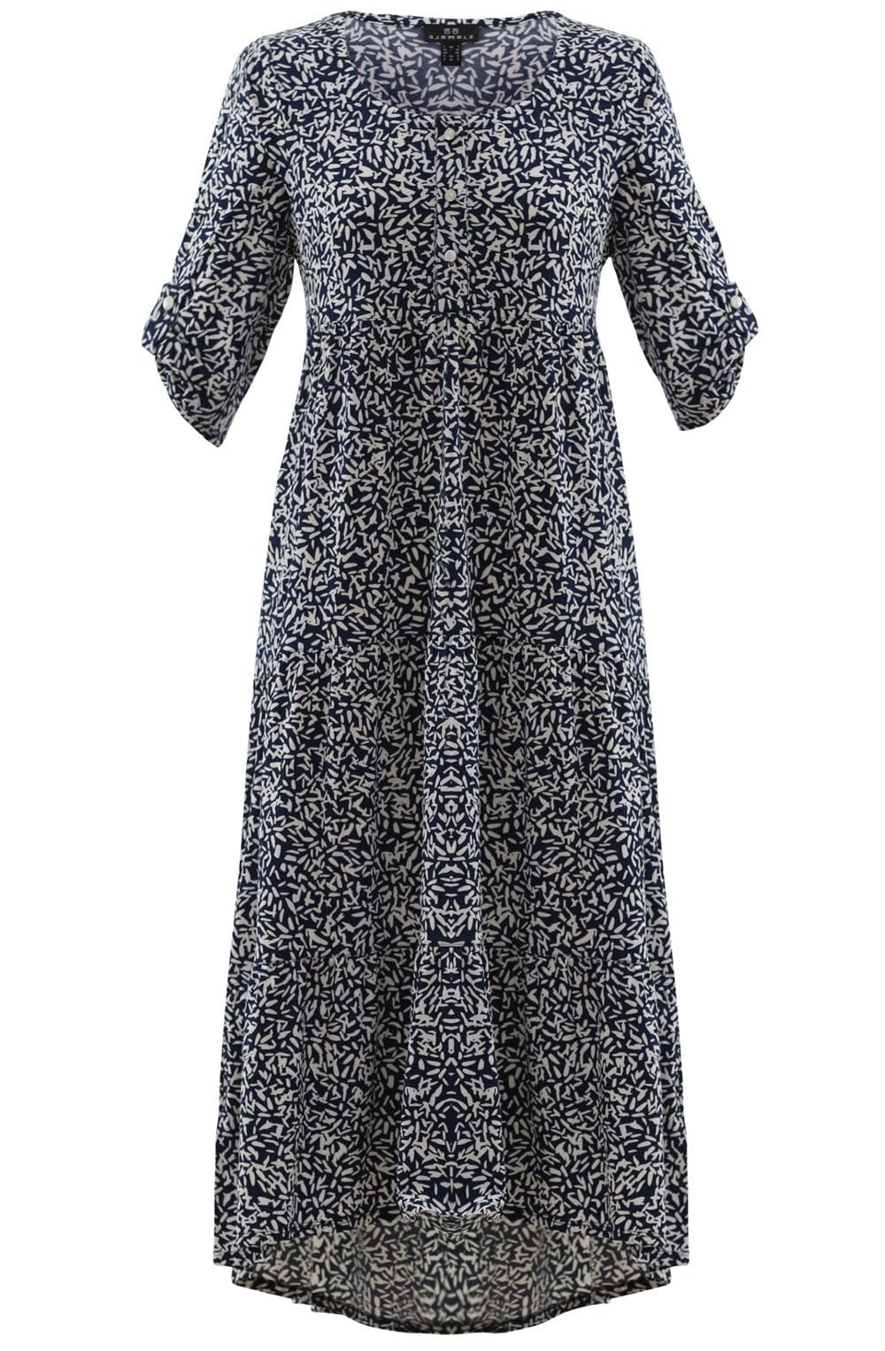 Navy And White Bold Print Tiered Dress