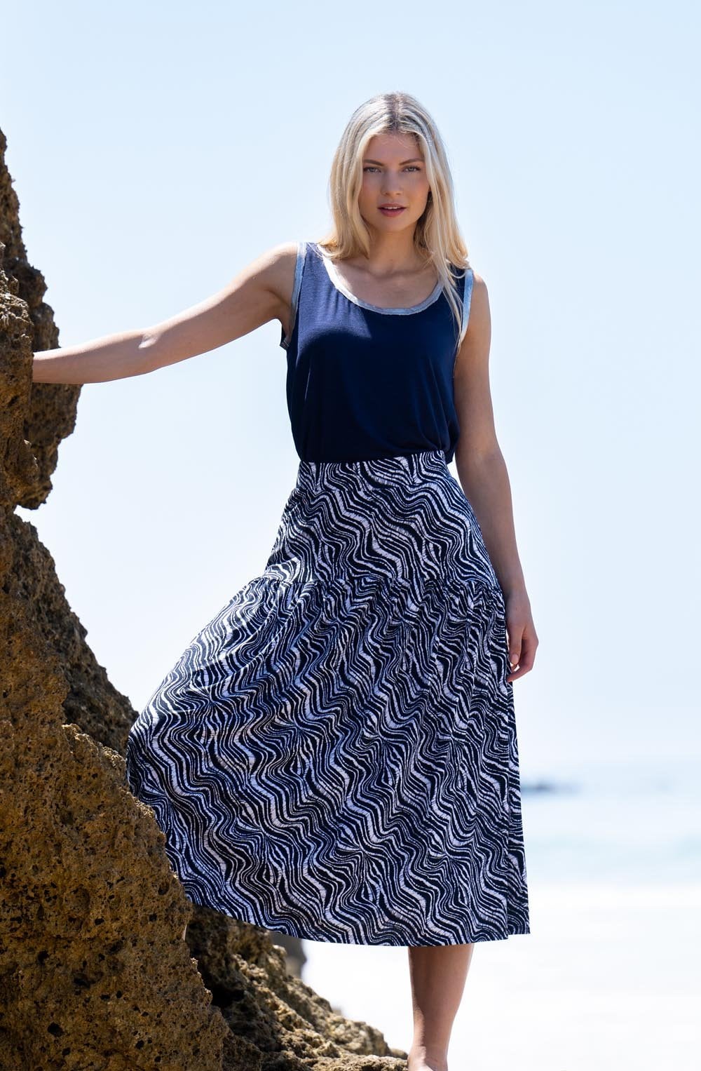 Navy and White Jersey Skirt