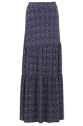 Navy and White Jersey Tiered Maxi Skirt