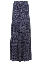 Navy and White Jersey Tiered Maxi Skirt