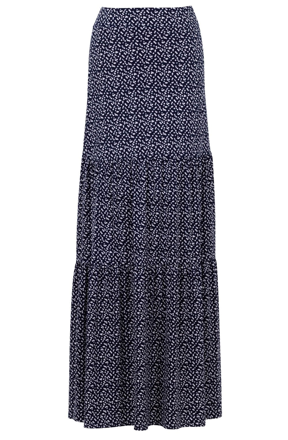 Navy and White Jersey Tiered Maxi Skirt