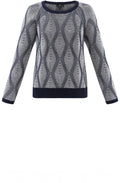Navy and White Patterned Cable Knit Jumper