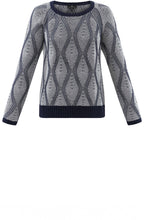 Navy and White Patterned Cable Knit Jumper