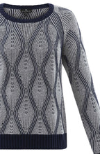 Navy and White Patterned Cable Knit Jumper