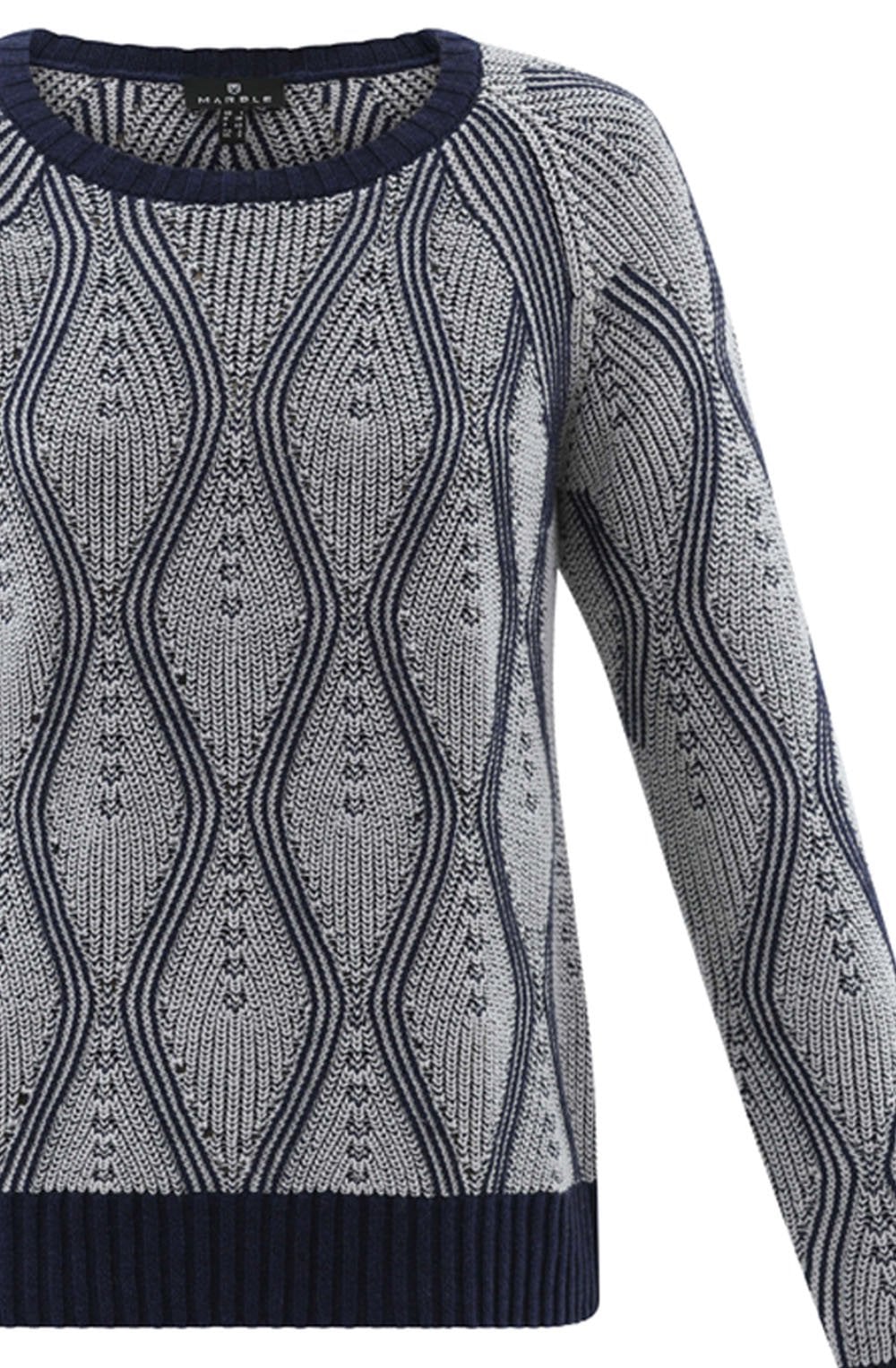 Navy and White Patterned Cable Knit Jumper