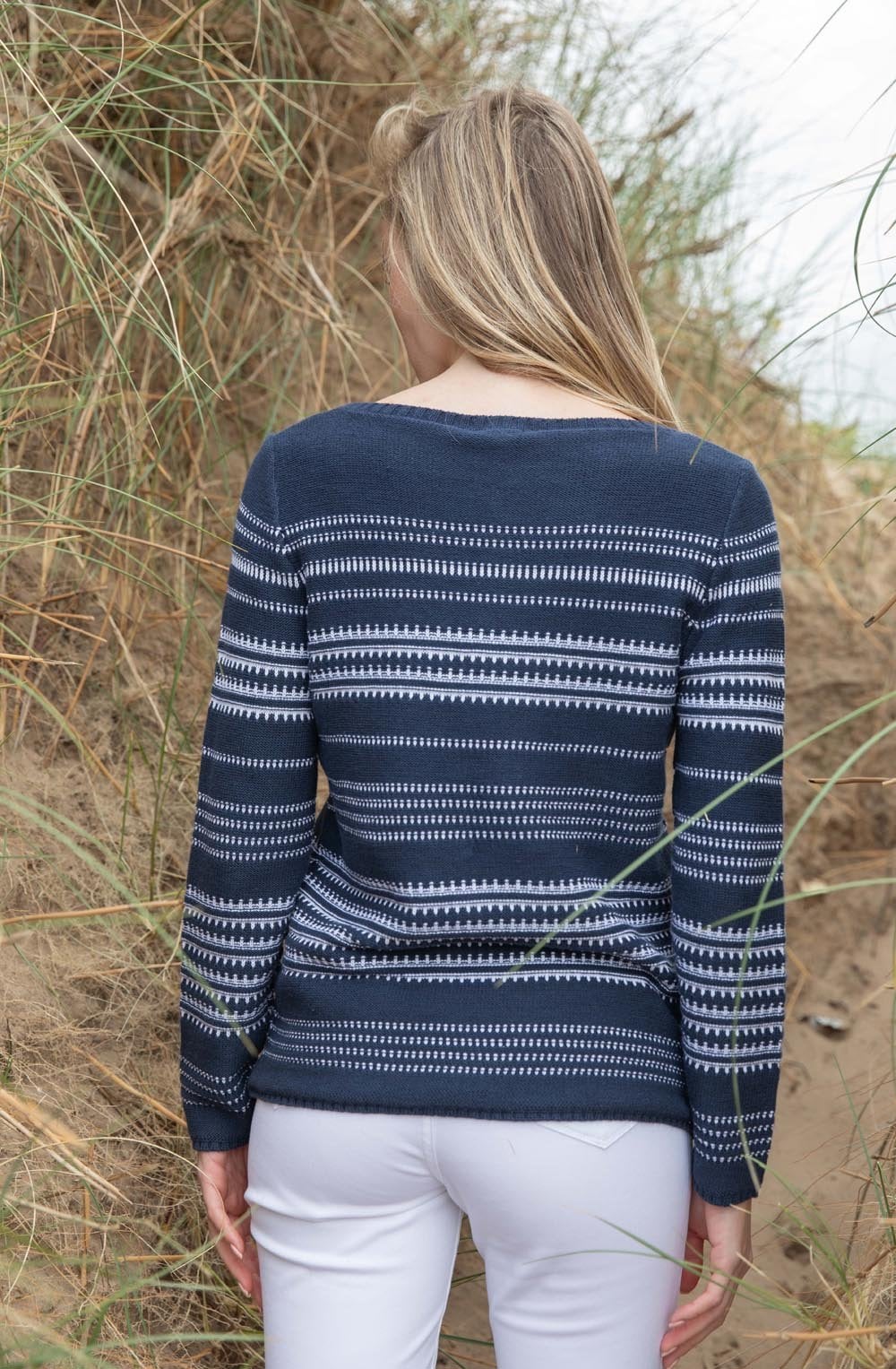 Navy and White Patterned Stitch Jumper