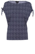 Navy and White Spotted Drawstring Shouldered Top