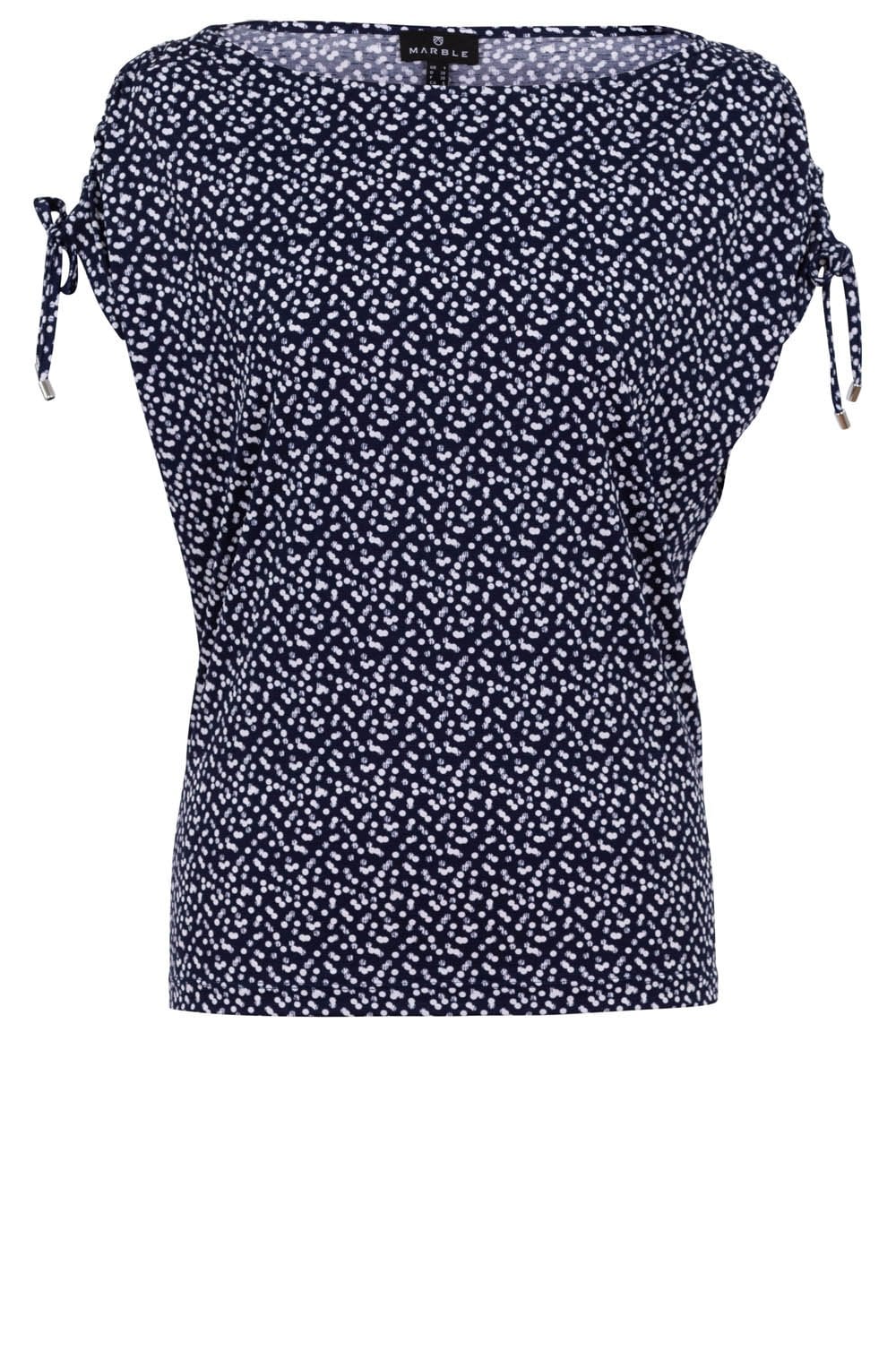 Navy and White Spotted Drawstring Shouldered Top