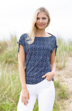 Navy and White Spotted Drawstring Shouldered Top