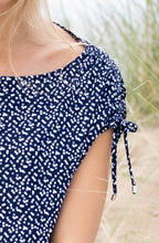 Navy and White Spotted Drawstring Shouldered Top