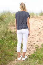 Navy and White Spotted Drawstring Shouldered Top