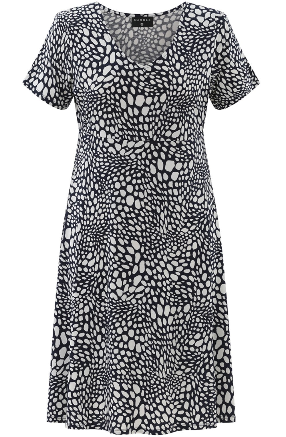 Navy and White Spotted Jersey Shift Dress