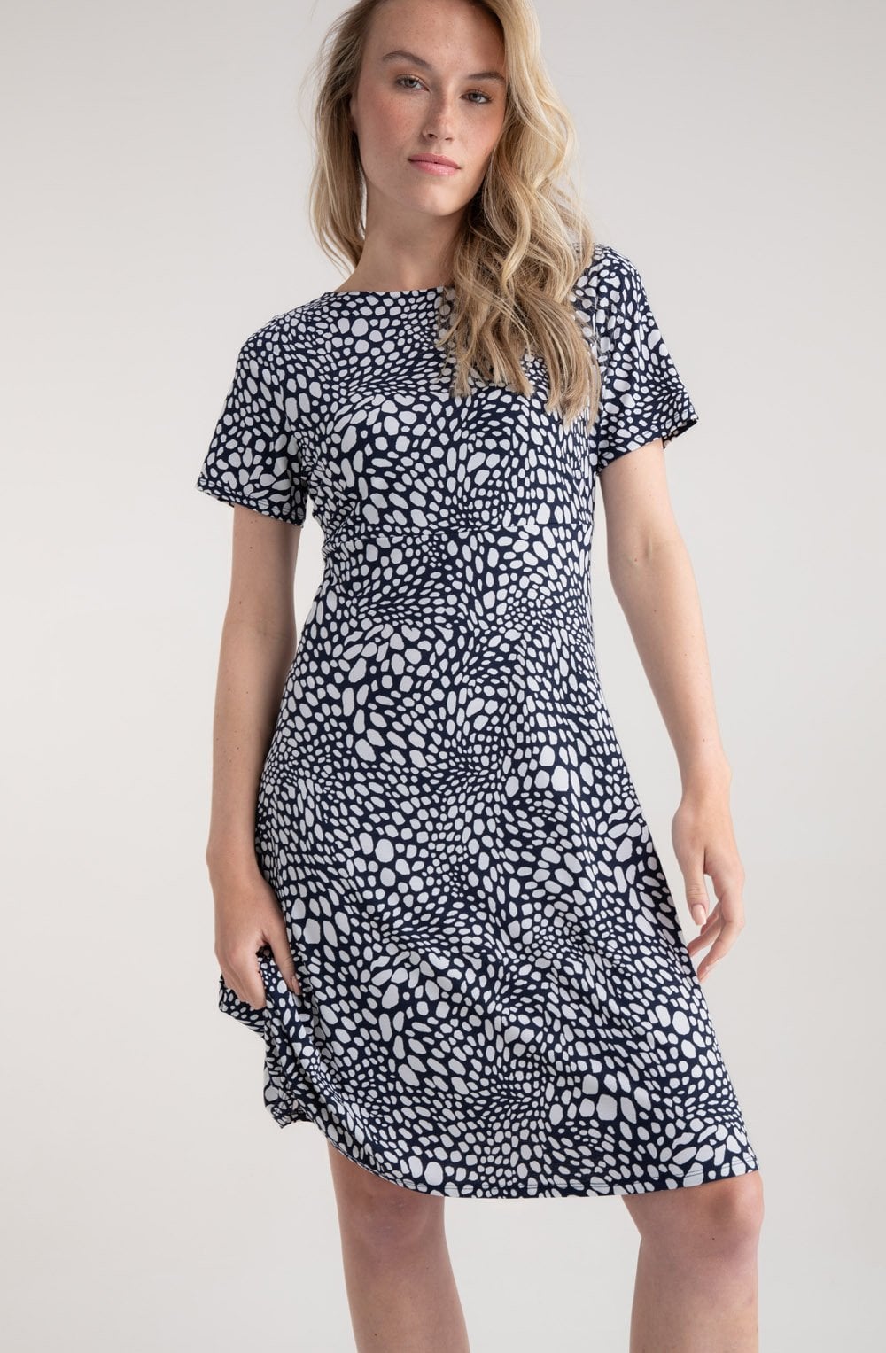 Navy and White Spotted Jersey Shift Dress
