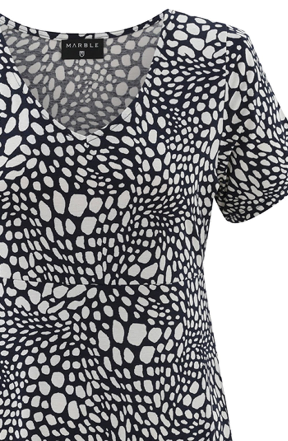 Navy and White Spotted Jersey Shift Dress