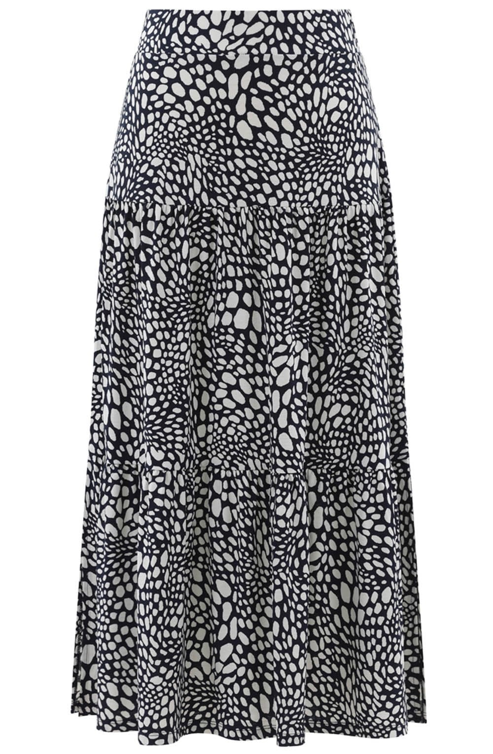 Navy and White Tiered Jersey Maxi Skirt