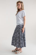 Navy and White Tiered Jersey Maxi Skirt