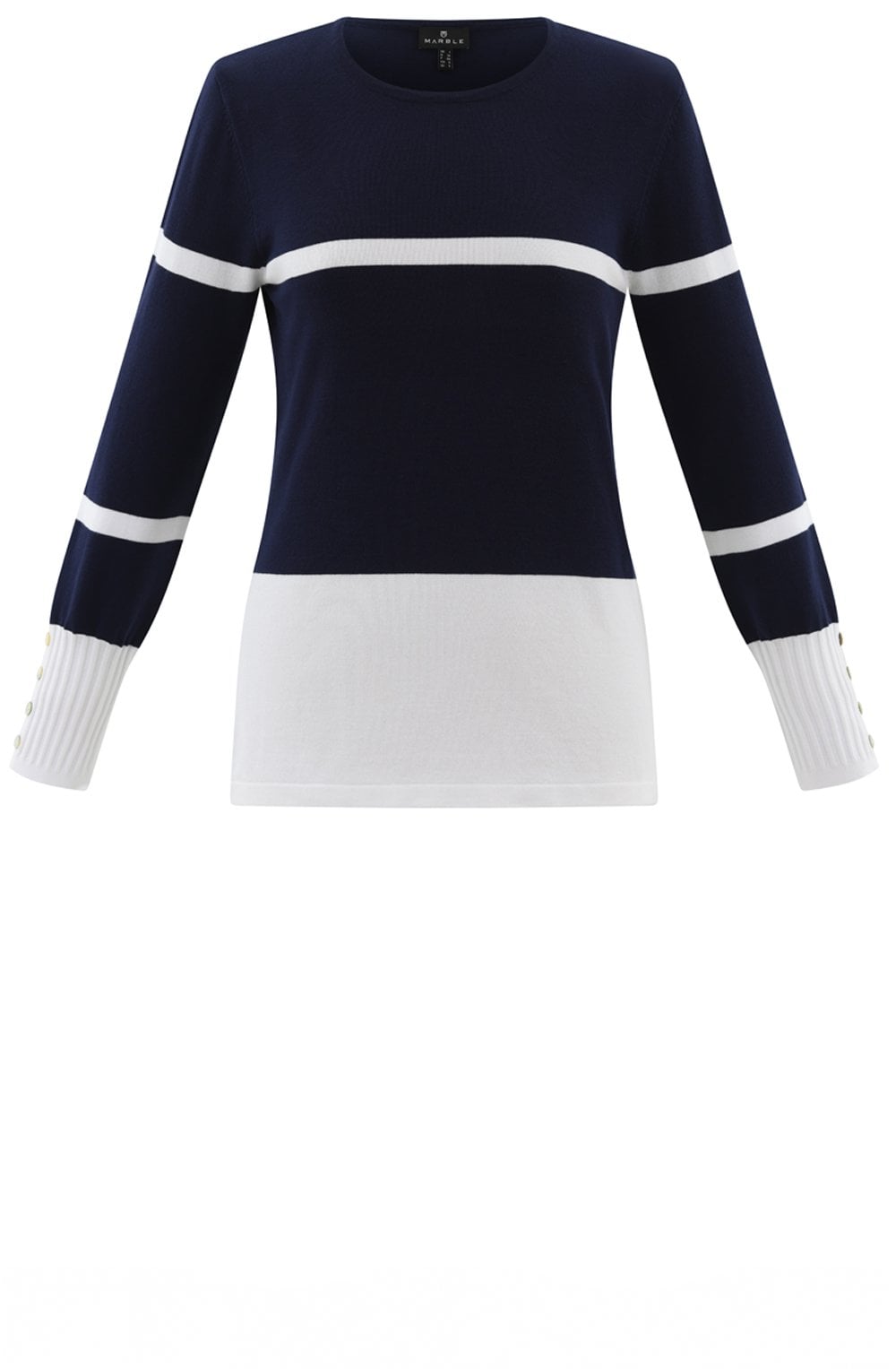 Navy Colour Block Fitted Jumper
