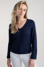 Navy Contrasting Knit V Neck Jumper