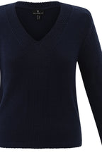 Navy Contrasting Knit V Neck Jumper