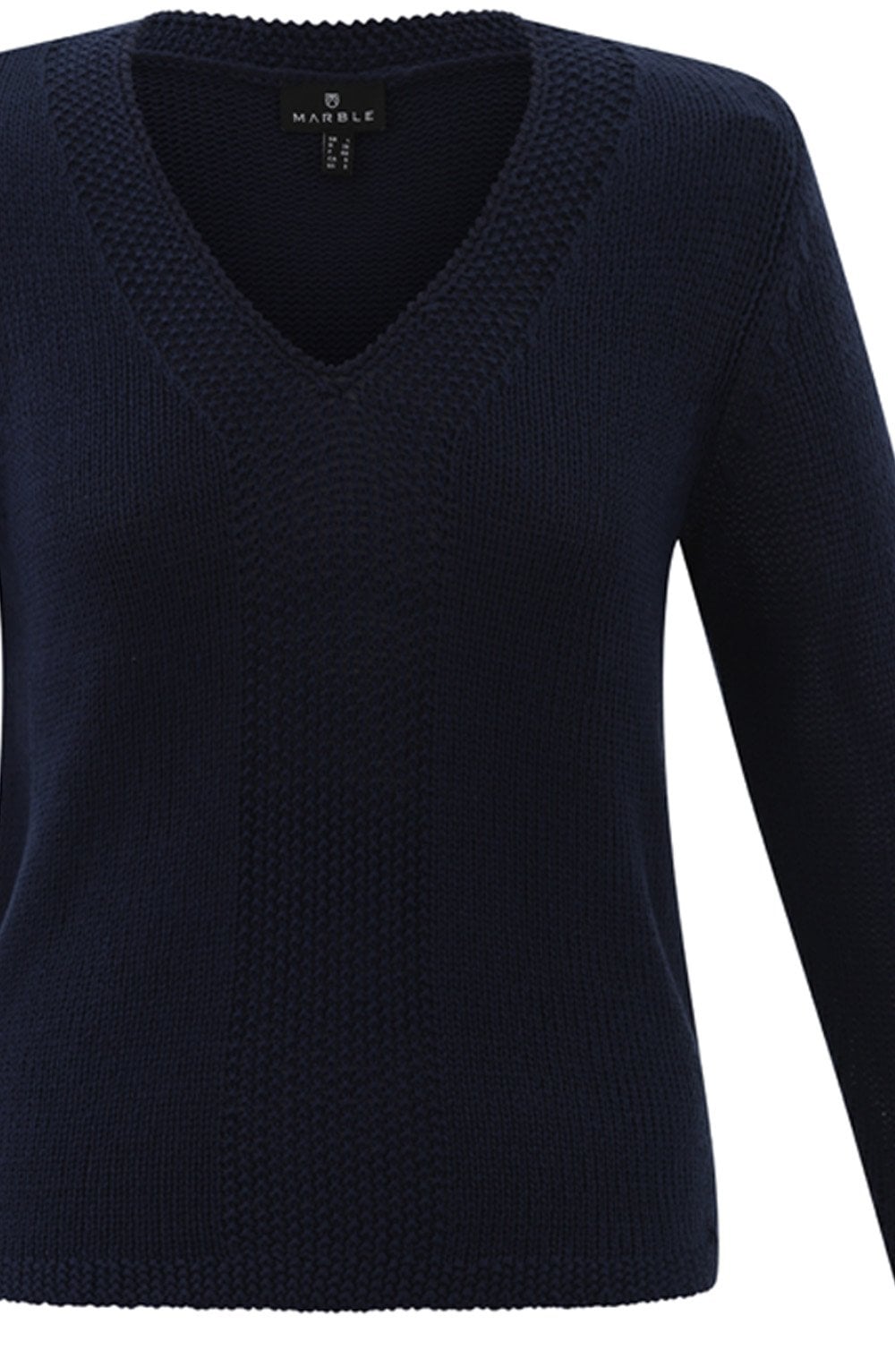 Navy Contrasting Knit V Neck Jumper