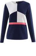 Navy & Coral Block Design Jumper
