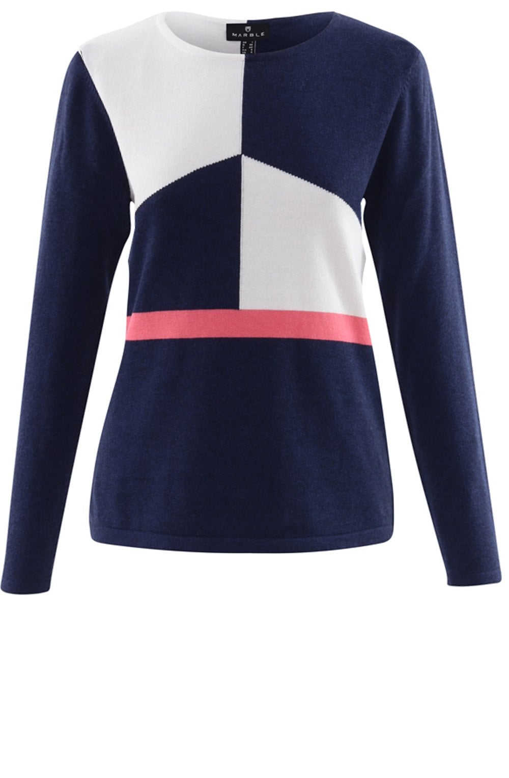 Navy & Coral Block Design Jumper