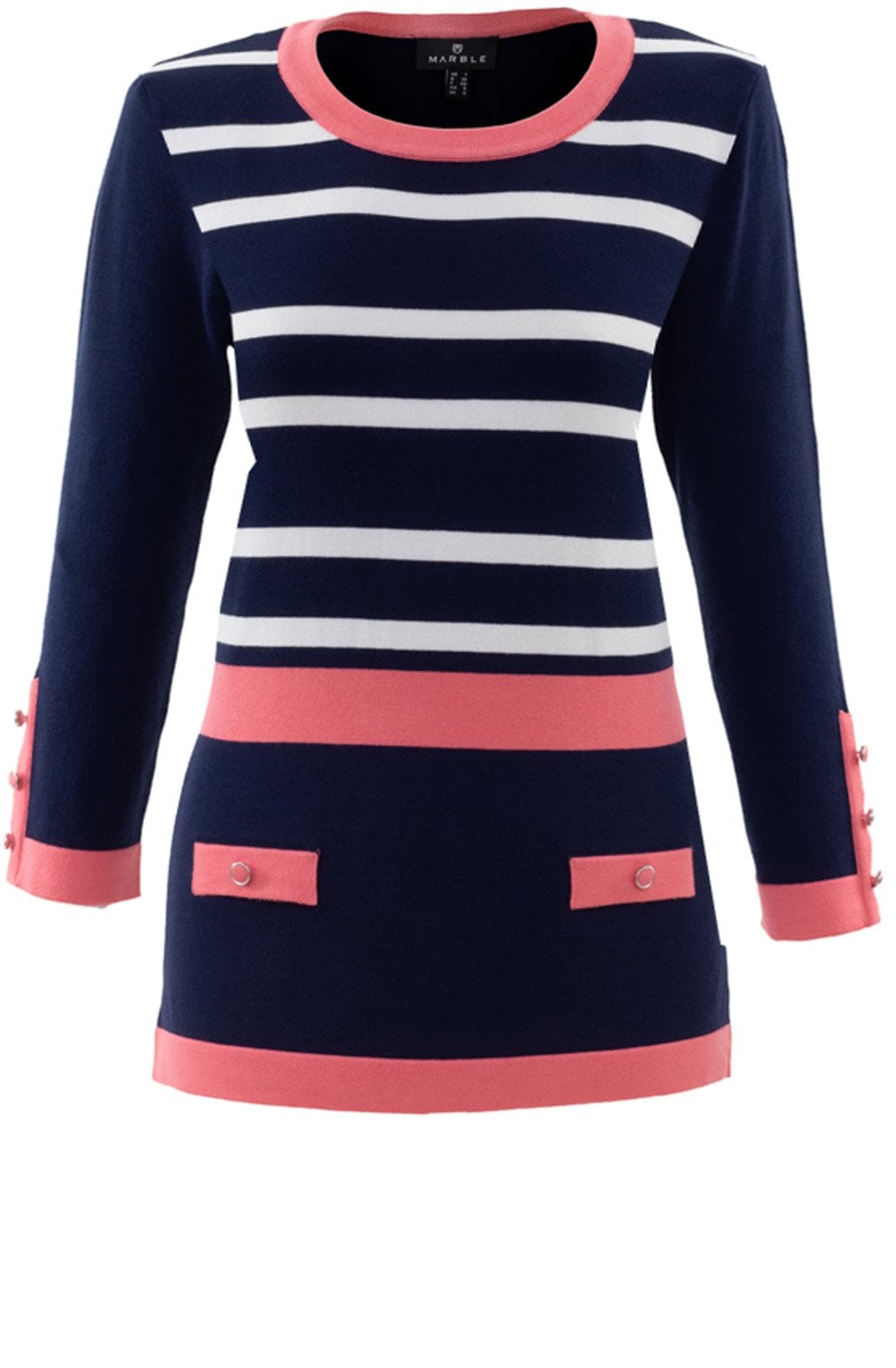 Navy & Coral Striped Jumper