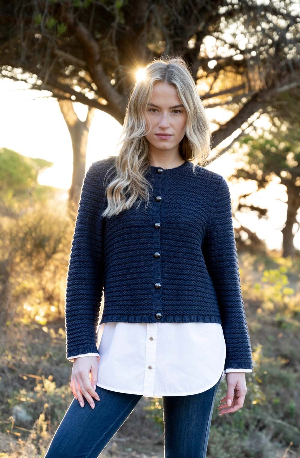 Navy Cotton Mix Chunky Knit Cardigan