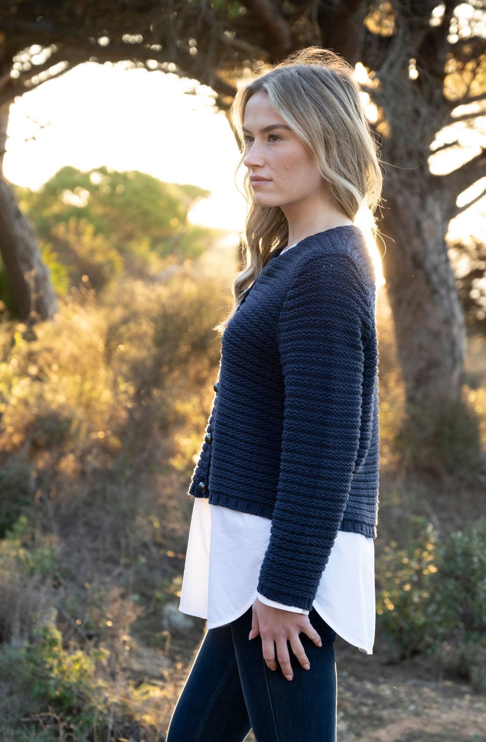Navy Cotton Mix Chunky Knit Cardigan