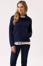 Navy Cowl Neck Drawstring Hem Jumper