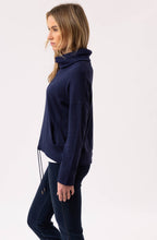 Navy Cowl Neck Drawstring Hem Jumper