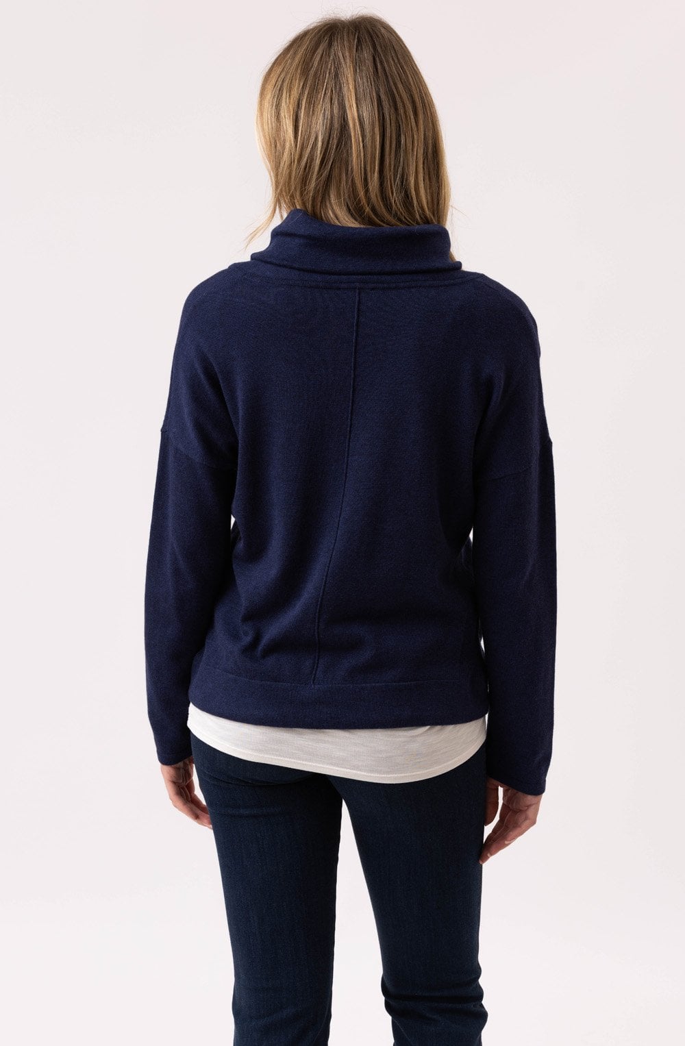 Navy Cowl Neck Drawstring Hem Jumper