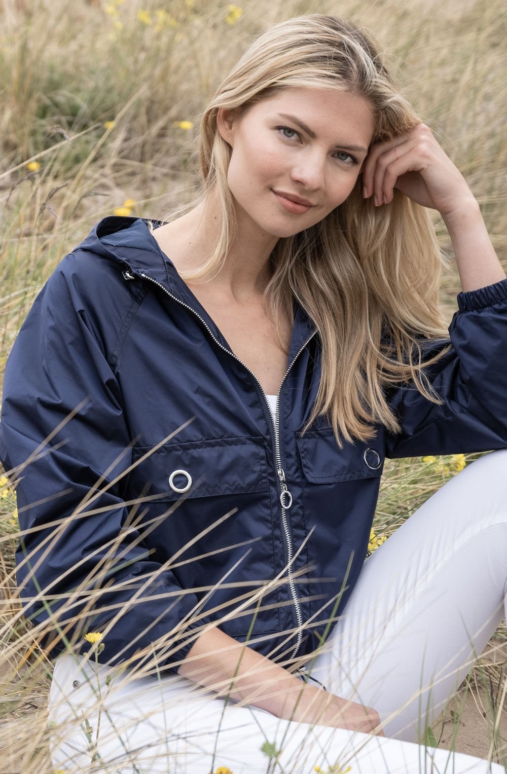 Navy Cropped Shower Resistant Jacket