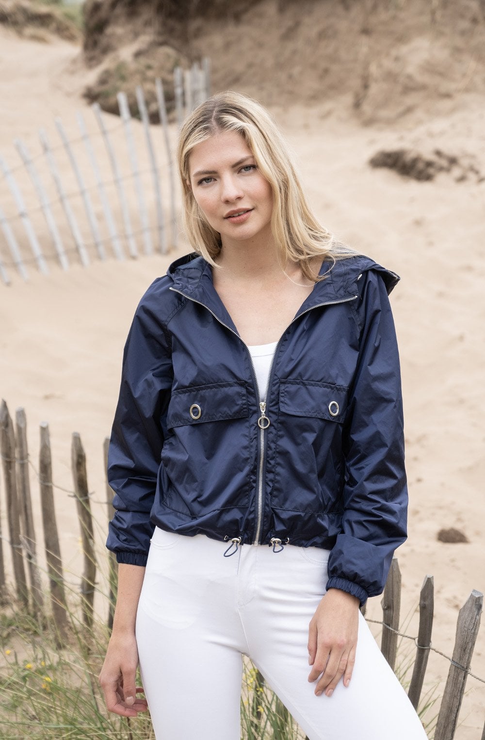 Navy Cropped Shower Resistant Jacket