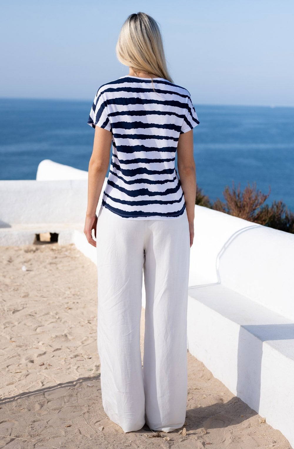 Navy Distorted Stripe T Shirt