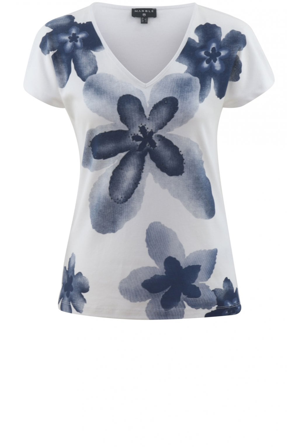 Navy Flower Design T Shirt