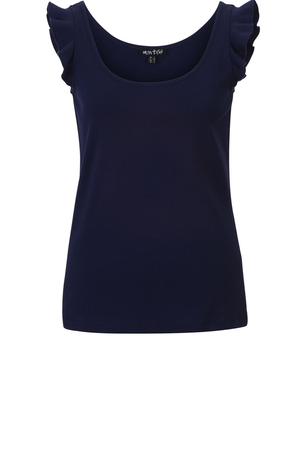 Navy Frilled Shoulder Jersey Vest Top
