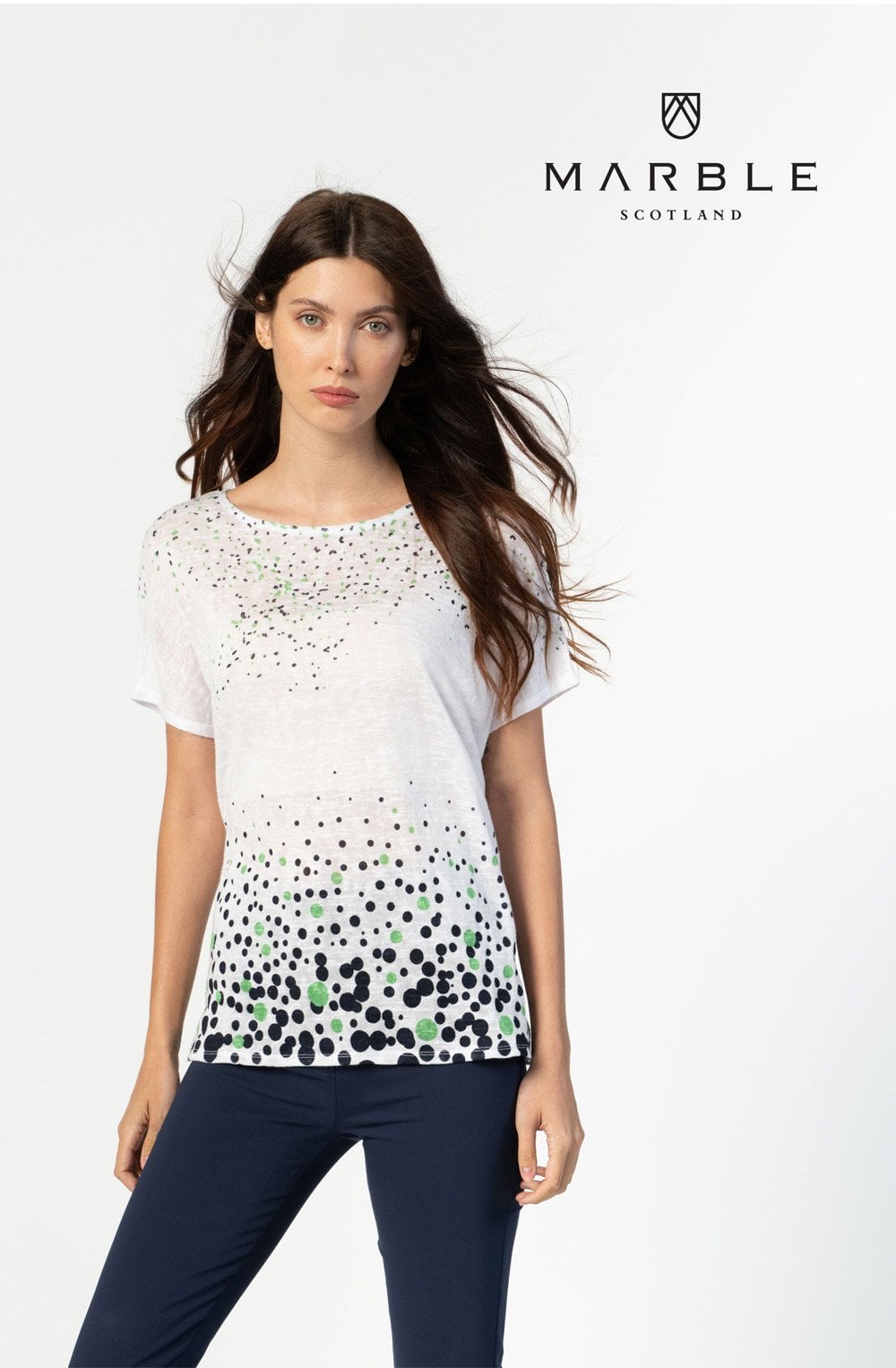 Navy & Green Spot Print Top