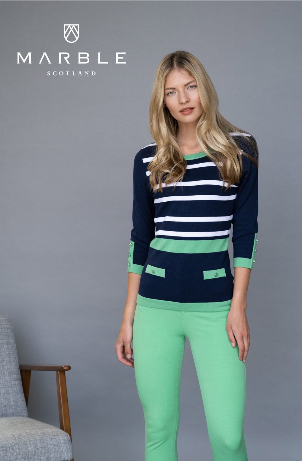 Navy & Green Stripe Jumper