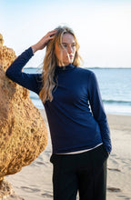 Navy Jersey Polo Neck Top
