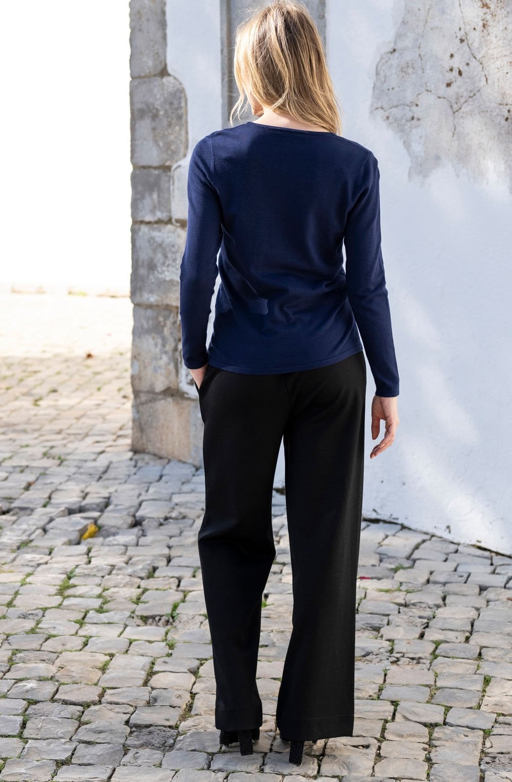 Navy Knitted Stripe and Delicate Sparkle Jumper