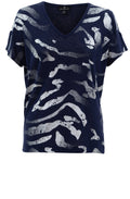 Navy Lightweight Top With Silver Abstract Stripes