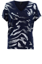 Navy Lightweight Top With Silver Abstract Stripes