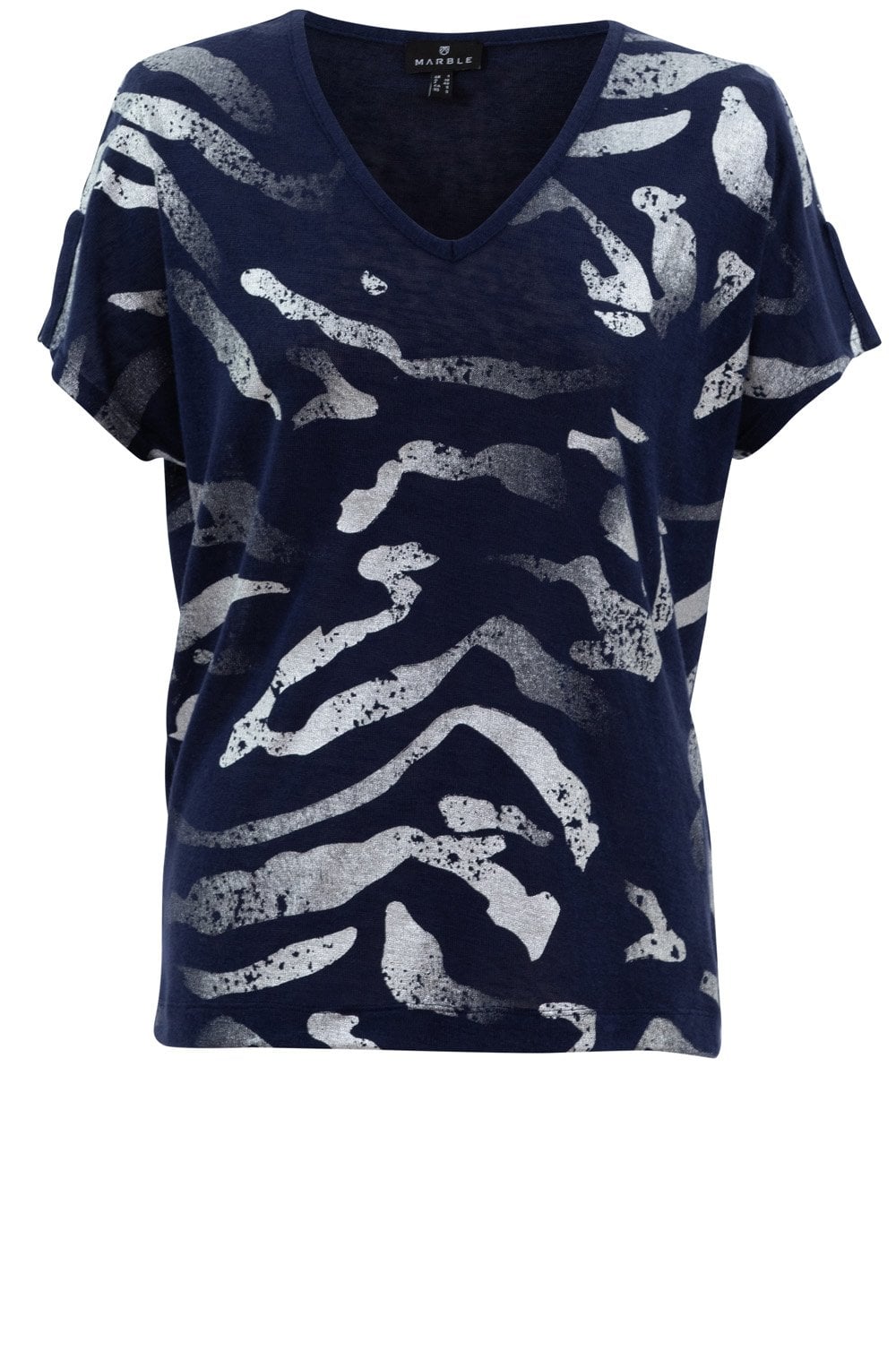 Navy Lightweight Top With Silver Abstract Stripes