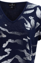 Navy Lightweight Top With Silver Abstract Stripes